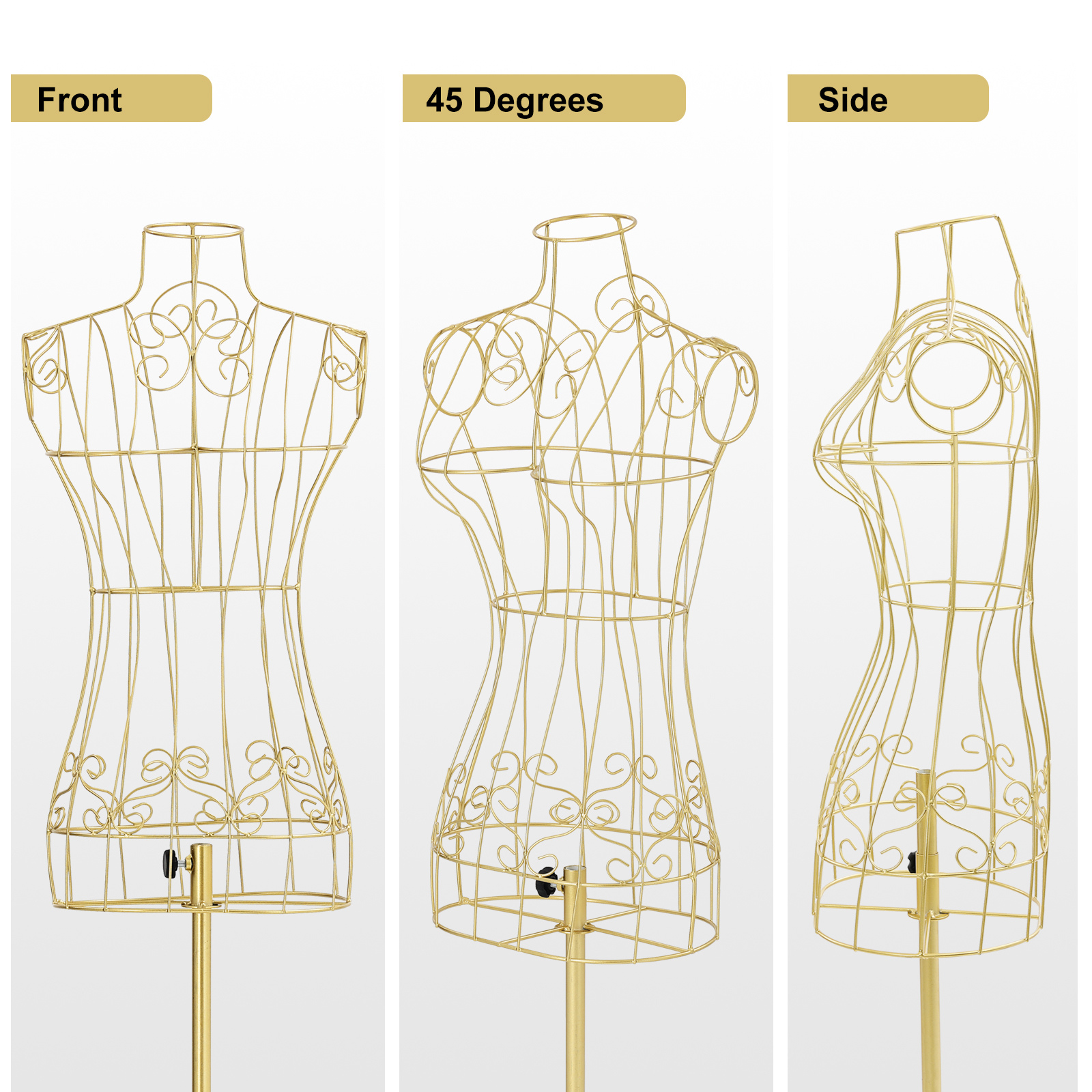 Dress Form Mannequin Torso with Metal Stand, Adjustable Height Female Manikin Torso for Clothing Display, Gold