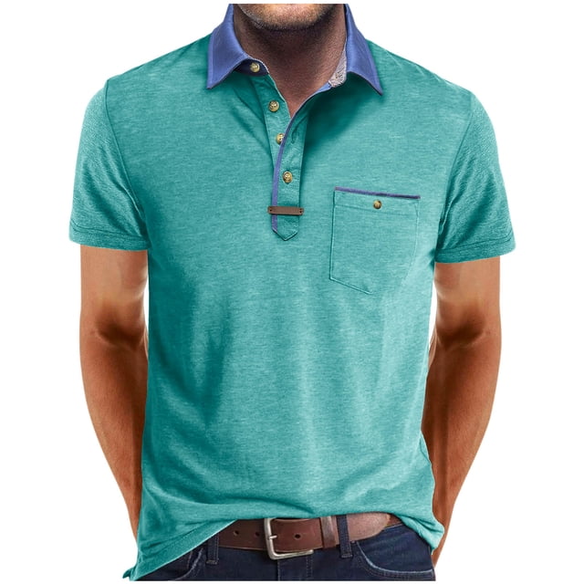 pstuiky camiseta de hombre, Camisa tipo blusa de manga corta con cuello vuelto y botones de color para hombre ropa de hombre l