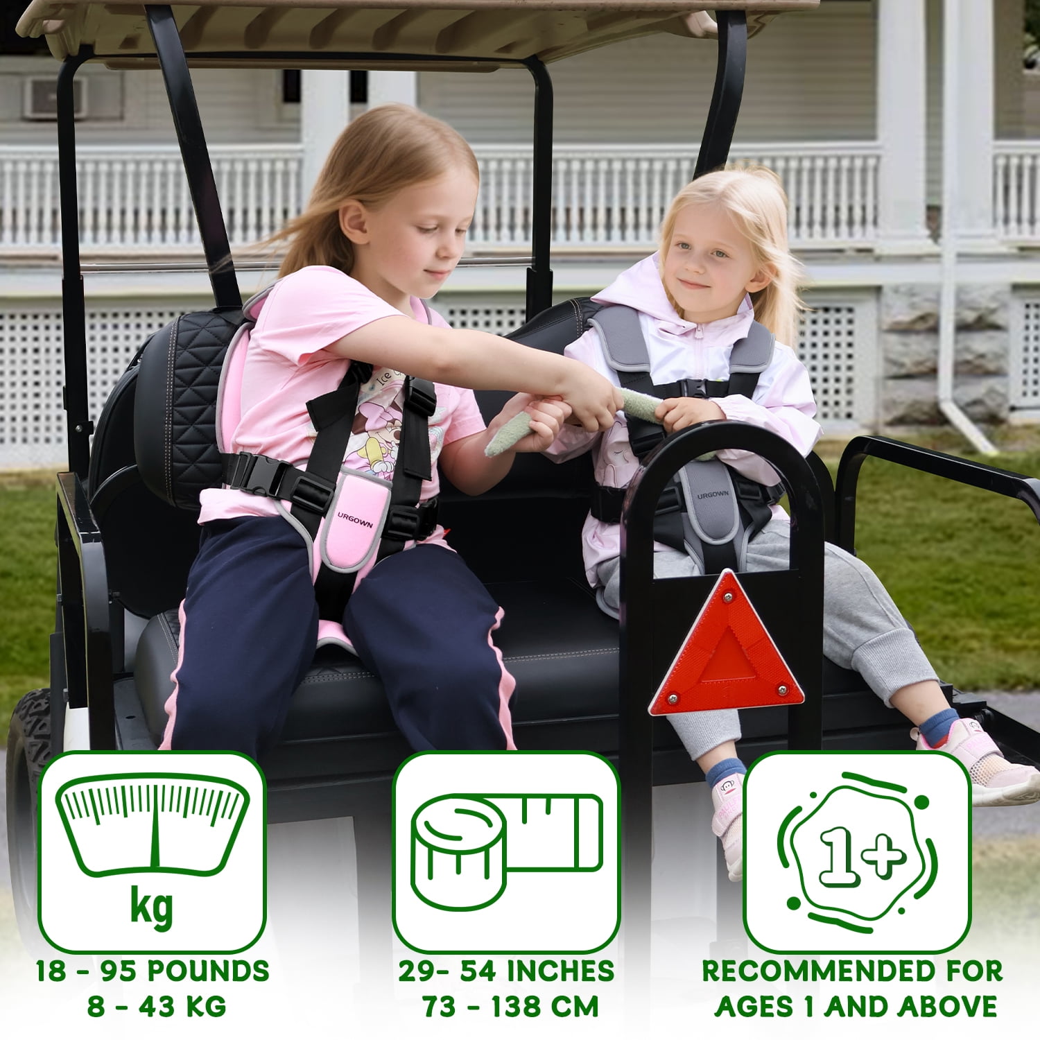 Golf Cart Seat Cushion/Positioner, 5-Point Adjustable Safety Harness, Gray