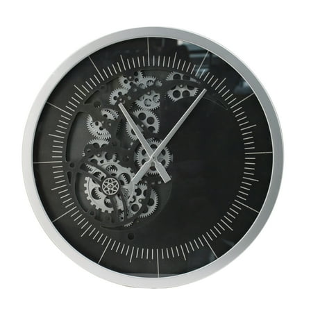 A&B Home Framed Gear Wall Clock with Unnumbered Marker Lines - Silver, Black Finish