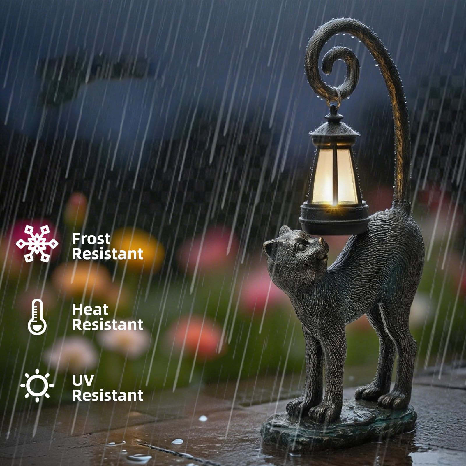 NIWEITA Solar Cat Outdoor Statues for Garden Outdoor Decor Cat Figurine for Yard, Lawn, Patio, Porch, Balcony,Animal Art for Home Backyard
