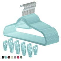 Closet Accessories, Velvet Hangers, Non-Slip Ultra Slim Space Saving Hanger, with notches, tie bar, and Swivel Hooks, 30 Pack, with Bonus 20 Matching Velvet Finger Clips. Blue (Aqua)