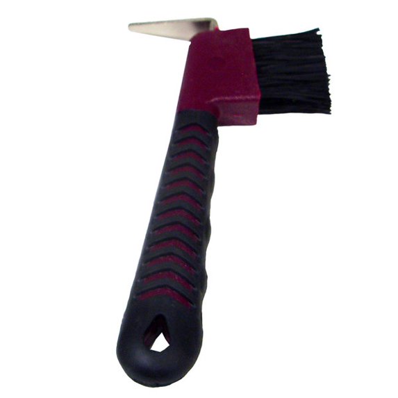 Intrepid International Hoof Pick Brush with Rubber Grip-Maroon