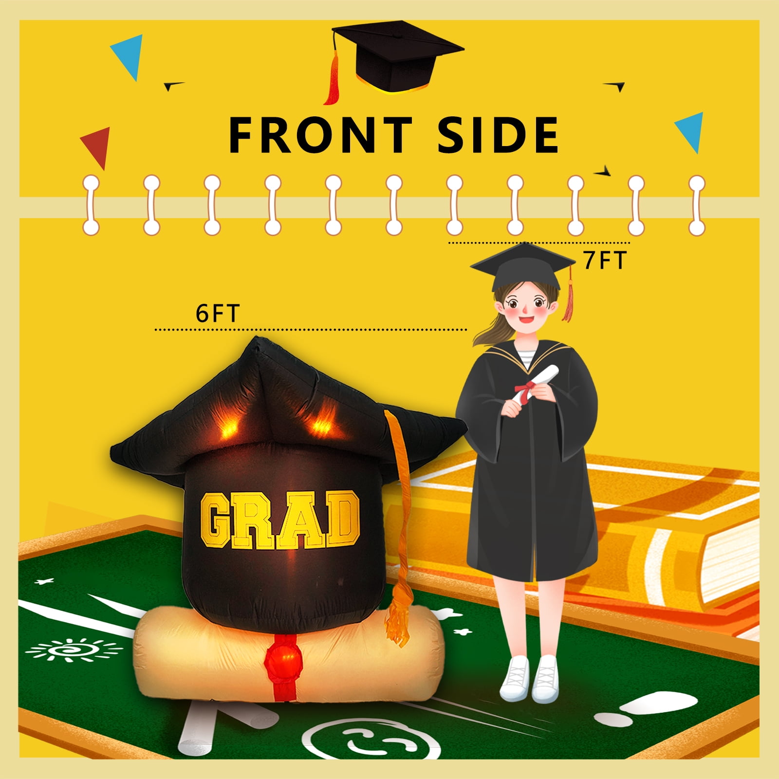InfleasJoiy 6FT Graduation Season Doctoral Hat, Outdoor Inflatable Decoration with LED Lights