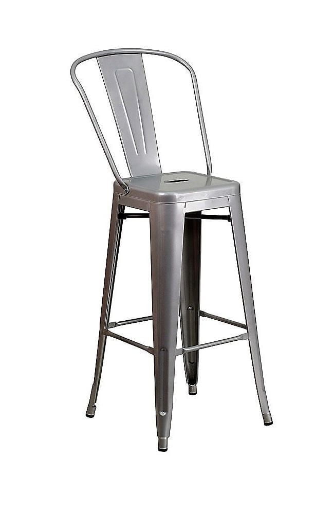 Plata Décor Tolix High Back Silver Indoor Outdoor Metal Bar Stool  Bistro  Style, Bar 30"