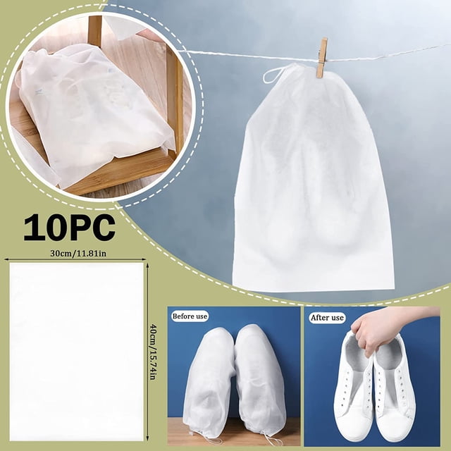 Bolsa de secado reutilizable no tejida Bolsa de almacenamiento de zapatos con bolsillo con cordón Bastidores de almacenamiento de viaje - Paquete de 10 (30 * 40 cm) TUNC Sencillez