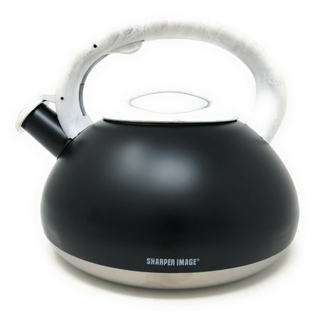 Sharper Image Stainless Steel Stove-Top Tea Kettle with Black Body and Sleek White Wood Finish Handle (3.2 Quart)