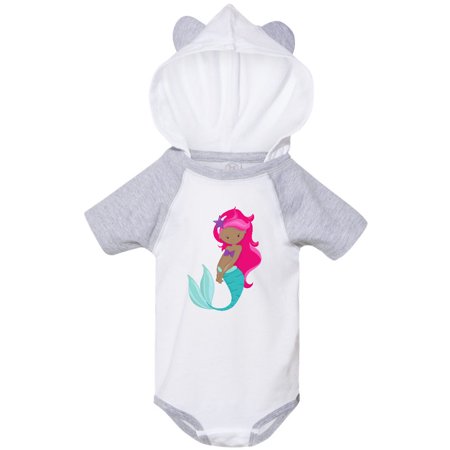 

Inktastic African American Mermaid Pink Hair Sea Star Gift Baby Girl Bodysuit