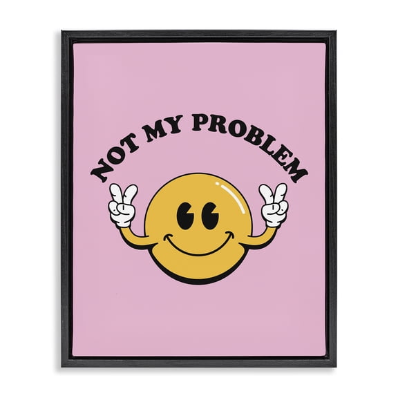 Stupell Industries Traditional Not My Problem Retro Smiley Black Floating Frame Canvas Art, 17 x 21, by House of Lulu