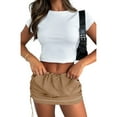 thumbnail image 1 of Womens Low Waist Cargo Skirt Ruched Drawstring Mini Short Skirts with Pockets, 1 of 2