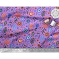 thumbnail image 2 of Soimoi Purple Poly Georgette Fabric Leaves & Floral Folk Art Printed Fabric 1 Yard 42 Inch Wide, 2 of 3