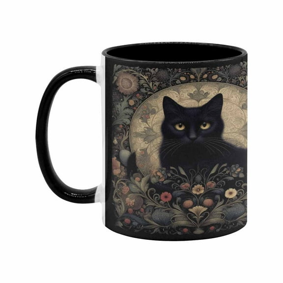 11oz Black Cat Mug Inspired Black Coffee Mug Mystical Cat Teacup Cat Lover Gift for Her Him Halloween Cat Ceramic Mug, Halloween Coffee Mug
