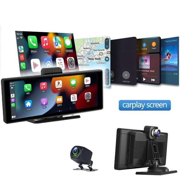Portable Wireless Carplay Car Stereo with 2K Dash Cam - 10" HD IPS Touch Screen, Android Auto, 1080p Rear View Backup Camera, 2K Recording, Bluetooth, Navigation Car Play, Carplay Screen, Multimedia