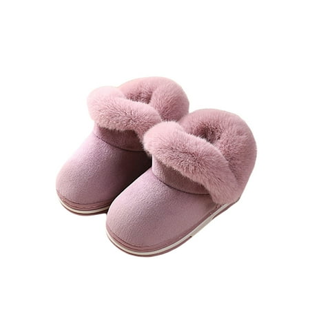 

MERSARIPHY Baby Girl Boy Winter Shoes Solid Color Pattern Plush Hem Decor Slipper Non-slip Boots