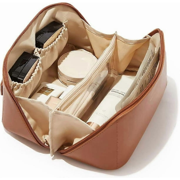 Travel Makeup Bag,Large Capacity Cosmetic Bags for Women,Waterproof Portable Pouch Open Flat Toiletry Bag Make up Organizer with Divider and Handle (B