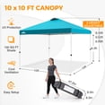 thumbnail image 2 of EAGLE PEAK 10 x 10 ft Pop Up Canopy Tent Instant Outdoor Canopy Straight Leg Shelter with Adjustable Height and Wheeled Carrying Bag (Turquoise), 2 of 9