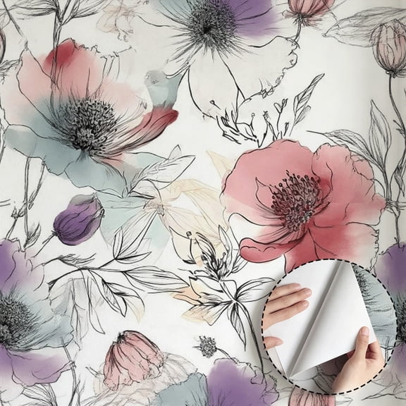 Watercolor Floral Wallpaper Boho Minimalist Aesthetic Modern Peel and Stick Wallpaper Contact Paper Waterproof Home Decor for Living Room Bedroom Bathroom Kitchen Cabinet Drawer 17.7 * 118 in