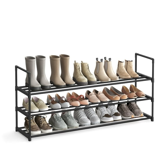 3-Tier Shoe Rack Organizer, Metal Shoe Storage Shelf for 18 Pairs, Easy Assembly, Entryway, Black