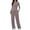 Grey, variant on Women's Casual Two Piece Set, Slim Fit U Neck Long Sleeve Top and Wide Leg Pants, Elastic Drawstring Waist Set, Sporty Matching Outfit, Athleisure Set Beige L