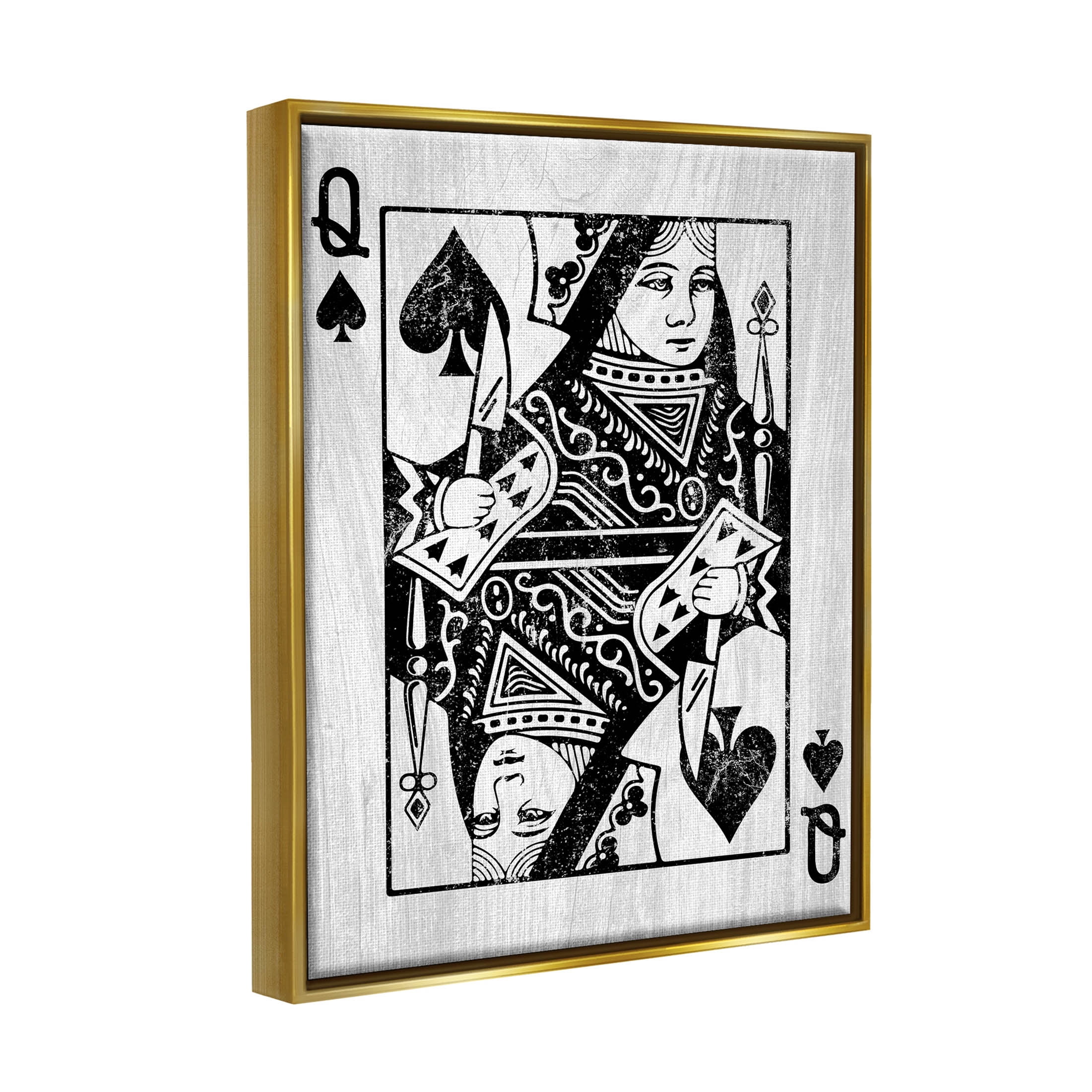 Stupell Industries Card Deck Queen Imagery Graphic Art Metallic Gold Floating Framed Canvas Print Wall Art, Design by Lil' Rue