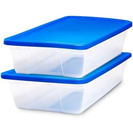 2-Pack Snaplock Large Clear Plastic Storage Organizer Bins w/Lids 41 Quart Blue - Stackable Container Boxes for Bedroom Bathroom Garage and Office Organization