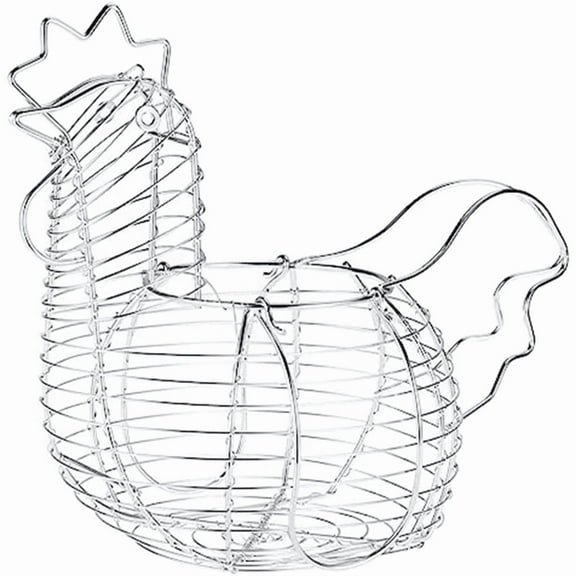 Metal Wire Egg Baskets for Eggs, Chicken Shaped Egg Holder, Rustic Round Baskets Gathering Egg with Handle