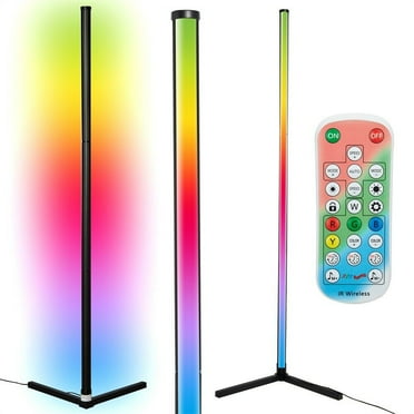 Corner Floor Lamp - RGB Color Changing Mood Lighting, Dimmable LED Modern Floor Lamp with Remote, Metal Standing Lamp for Living Room, Bedroom