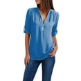thumbnail image 2 of Blue Womens Tops Women Ladies Zipper Button Long Sleeves Loose Chiffon Shirt Clothing Shirts for Women, 2 of 4