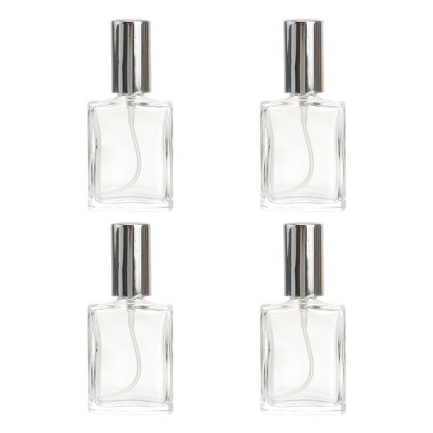 FELTECHELECTR 4 botellas de spray cuadradas transparentes de 15 ml, de vidrio, vacías, dispensadoras de perfume y líquido para maquillaje y cuidado de la piel (tapa plateada).