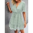 thumbnail image 3 of MLANM Women Summer Bohemian Leopard Print Casual V Neck Ruffle A-Line Mini Dress with Belt, S Floral Light Green, 3 of 6