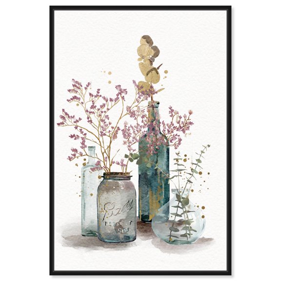 Gentle Farmhouse Floral Vases Canvas Delicate Farmhouse Wall Art by Art Remedy, Black Frame, 10" x 15"