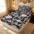 thumbnail image 3 of Erosebridal Garden Floral Zipper Queen Comforter Set with Fitted Sheet and 2 Pillowcases, Retro Flower Zipper Bedding Set, Black Reversible, Lilac Black Damask Rose, Black Reversible, 3 of 7