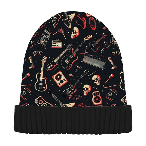 joogoo Guitar Skull Player Beanie Hats Cuffed Winter Warm Knit Thick Beanies