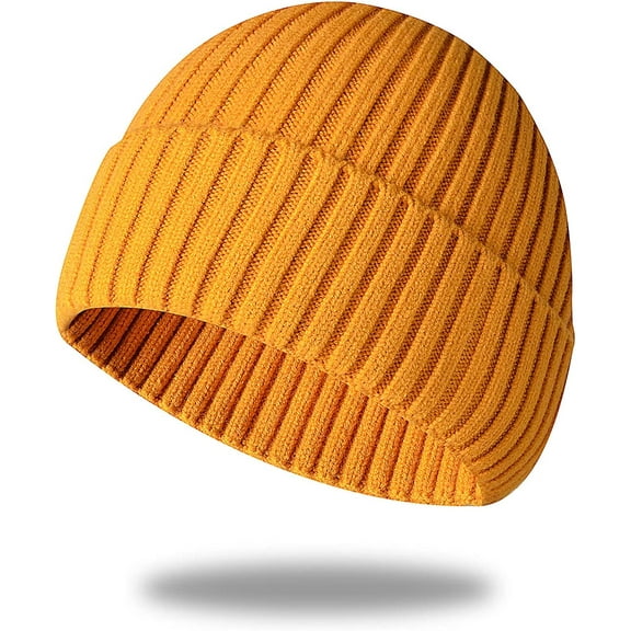 Morttic Unisex Cuffed Beanie for Women Winter Knit Beanie Men Cuff Beanie Skull Cap Ski Hat (Yellow)