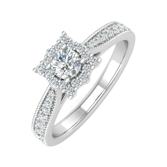 1/2 Carat Round Diamond Engagement Ring in 10K White Gold (Ring Size 10)