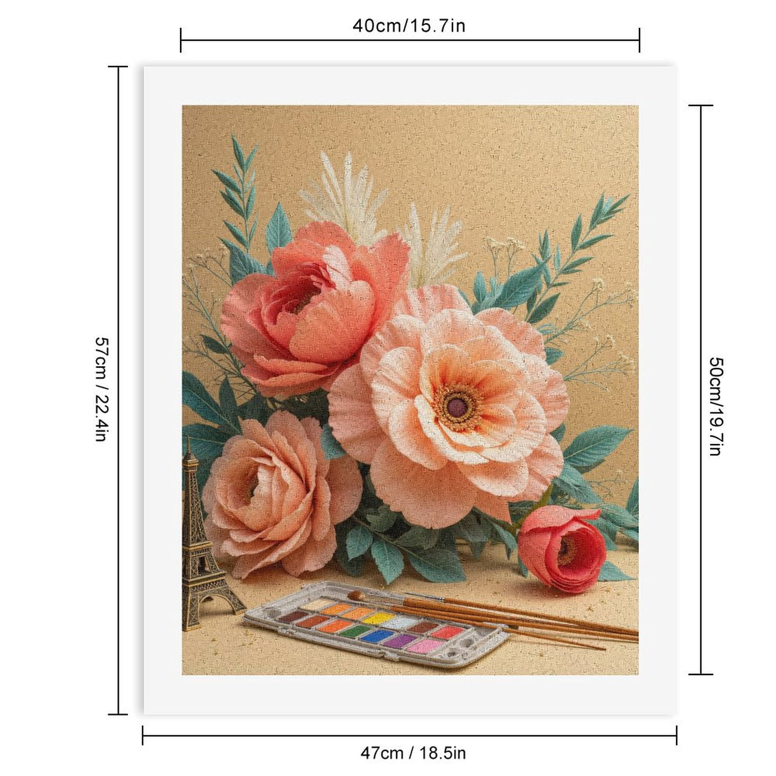 Paint By Numbers Kit for Adults Beginner - Floral Art Peach Blooms Watercolors Eiffel DIY Canvas Painting Kits for Adults, Frameless Paint By Number for Adults for Home Wall Decor 16x20 Inch