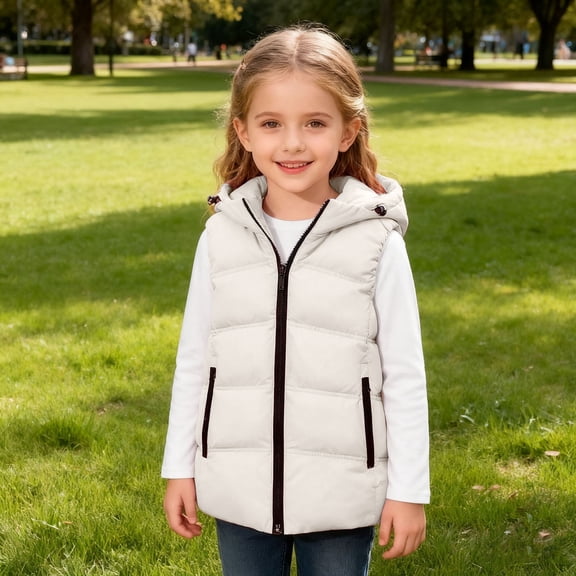 Kids Puffer Vest Hooded Jacket Boys White Vest Zipper Sleeveless Lightweight Boys Puffer Jacket Vest for Girls 8-9 Years