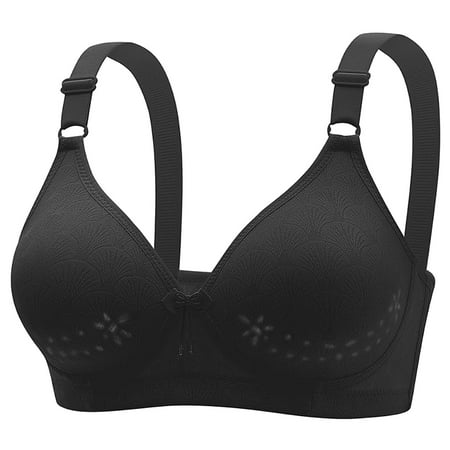 Gvdentm Women s Front Closure Bras Plus Size Underwire Printing Back Support Plunge Seamless Bra(Black 44)