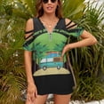 thumbnail image 3 of Funny Camping Womens Summer V Neck Zipper Top Short Sleeve T Shirt Off Shoulder Top Casual Classy Loose Shirts, 3 of 7