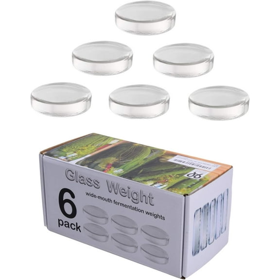 6 Pack - Large glass fermentation weights for wide mouth Mason jars. Preservation and Pickling. Dishwasher safe.