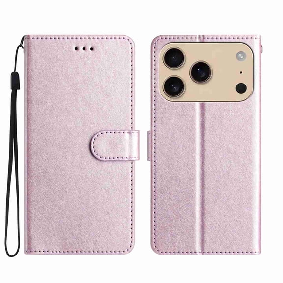for iPhone 17 Pro Wallet Case, Faux Leather Flip Folio Phone Cover with Card Slots Kickstand Magnetic Clasp Wrist Strap Slim Lightweight Shockproof Protective Phone Case, Purple