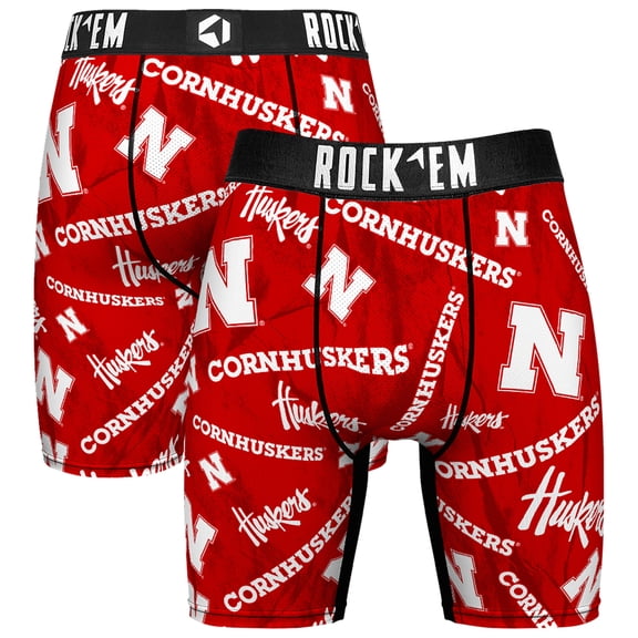 Men's Rock Em Socks Scarlet Nebraska Huskers All Over Logo Boxer Briefs