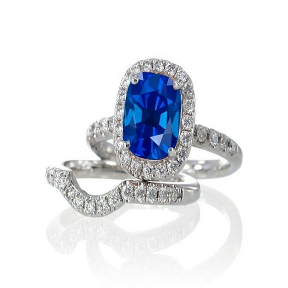 2 Carat Unique Sapphire and diamond Bridal Ring Set on 10k White Gold