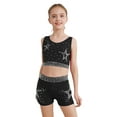 thumbnail image 3 of TiaoBug Kids Girls 2 Piece Gymnastics Dance Outfit Cheerleading Crisscross Back Crop Top with Shorts Set Black 8, 3 of 7