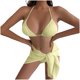 thumbnail image 1 of Traje de baño para mujer, bikini de color liso sin espalda con cordón y tirantes divididos, conjunto de tres piezas, trajes de baño para mujer, 1 of 5