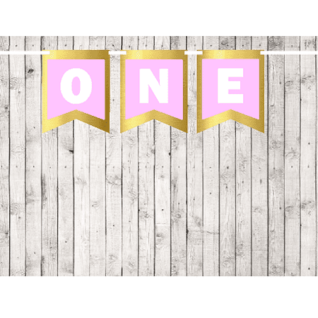 Baby First (1st) Birthday Gold and Baby Pink Party Theme Picture Backdrop/HIgh Chair/Wall Decoration