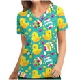 thumbnail image 3 of Jinhomg Easter Scrub Tops Women Funny Colored Eggs Graphic Scrubs Lightweight Comfy Short Sleeve V-Neck Nurse Workwear 2025 Holiday Gifts 90 Percent off Clearance Sale Multicolor XXL, 3 of 5