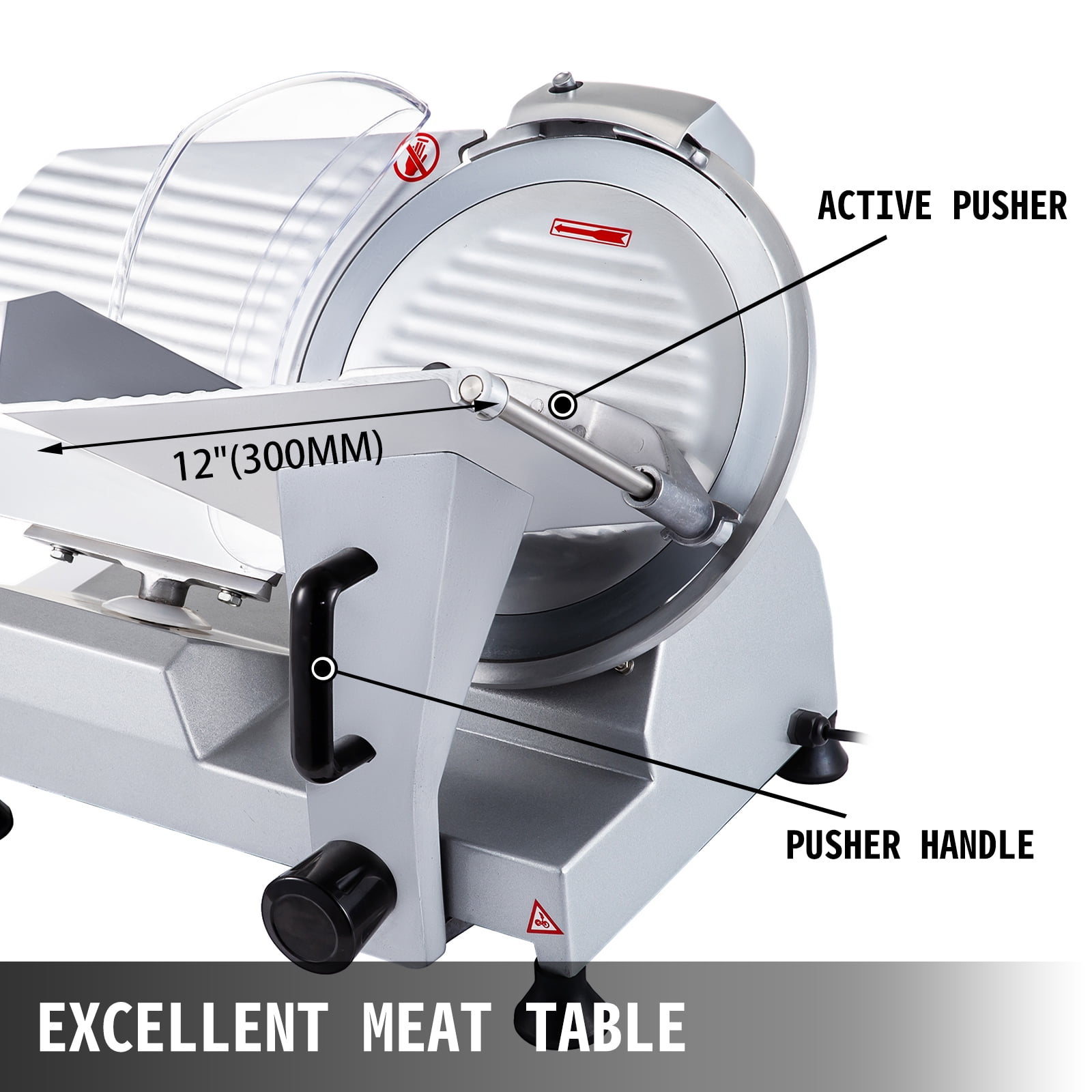 VEVORbrand Commercial Meat Slicer 12 inch,Electric Food Cutter Semi-Auto 320W Premium Stainless Steel Adjustable Thickness for Cheese Veggies Ham Fruit, Sliver
