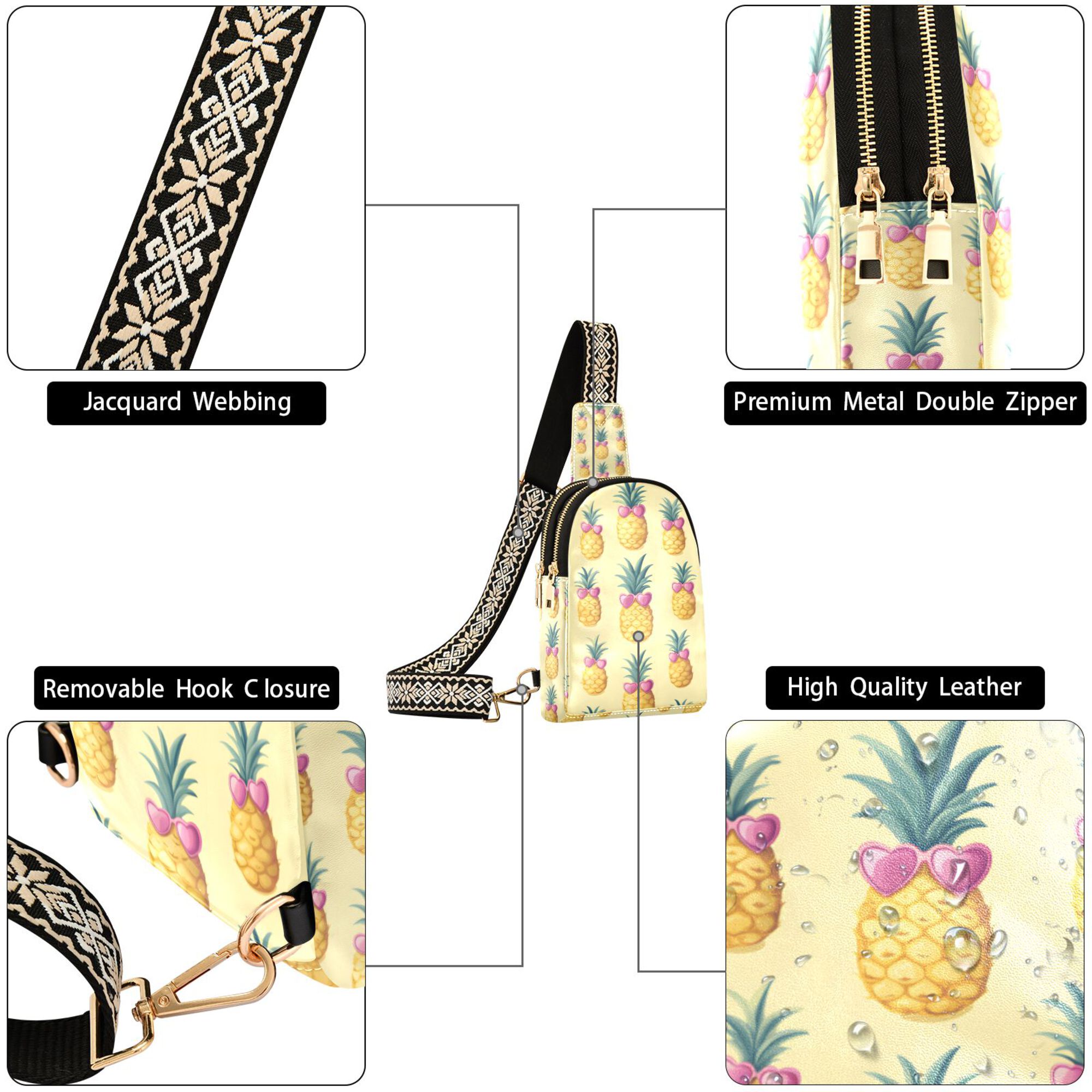FORMRS Womens Crossbody Sling Bag Travel Daypack Shoulder Chest Backpack, Pineapple Love