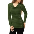 thumbnail image 1 of INSPIRE CHIC Women's Cowl Neck Buttons Decor Long Sleeves Ruched Top, 1 of 5
